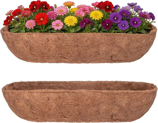 DUNCHATY Trough Coco Liners for Planters 24 Inch - 2 Pack Natural Coconut Fiber Liner Replacement for Window Box Hanging Basket Garden Wall Flower Pot Inserts Eco-Friendly Coir