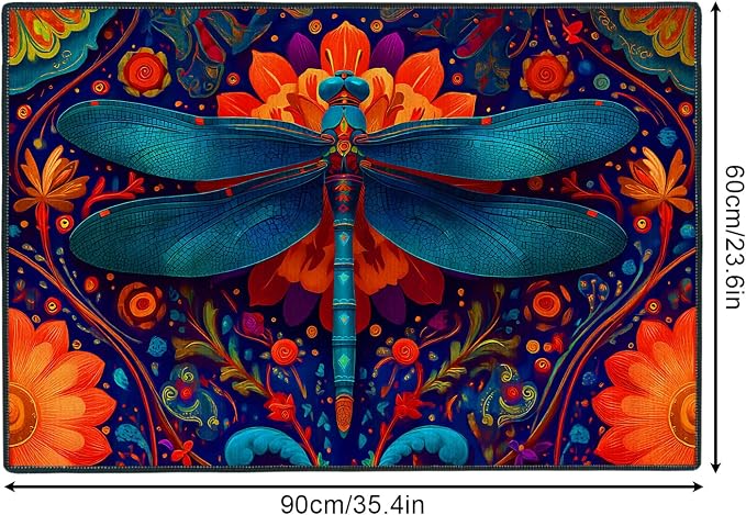 Dragonfly Floral 2x3 Entry Rug,Washable Small Rugs for Entryway Kitchen Bathroom Door Mat Indoor Entrance,Non Slip Rubber Backing,Stain & Fade Resistant,Vibrant Boho Farmhouse Decor