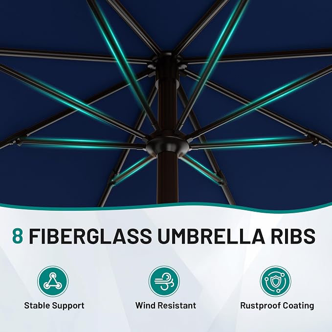 AreShark 10 FT Outdoor Patio Umbrella, Patio Table Umbrella with Push Button Tilt and Crank, Outdoor Patio Umbrellas with 8 Fiberglass Ribs, Patio Umbrellas for Market, Garden, Pool (Navy)