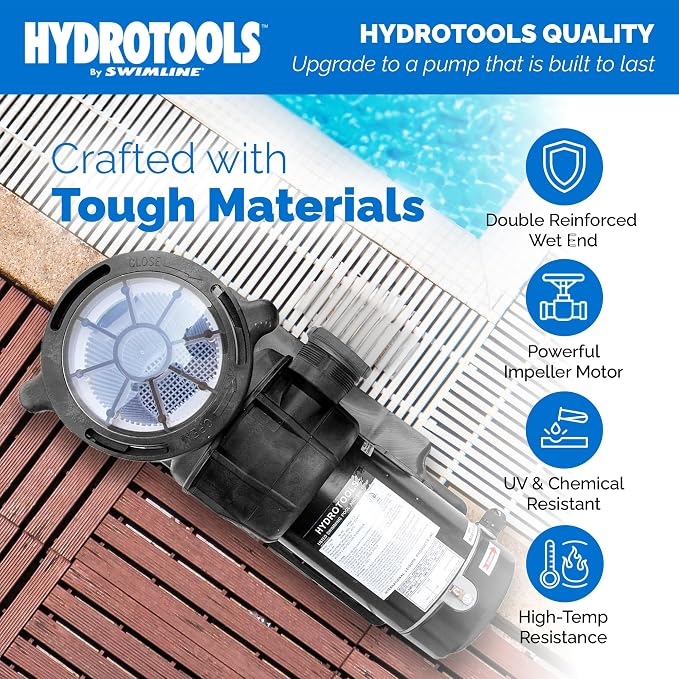 SWIMLINE HYDROTOOLS Model 716061S Hydro-Flo Above-Ground Pool Replacement Pump, Horizontal Discharge - 0.75 HP, 3,720 GPH, 115V/60Hz, Single Speed, for Sand, Cartridge & DE Filter Systems | Above-ground Pool Pump, 0.75 HP, 3, 720 GPH, Horizontal Discha...