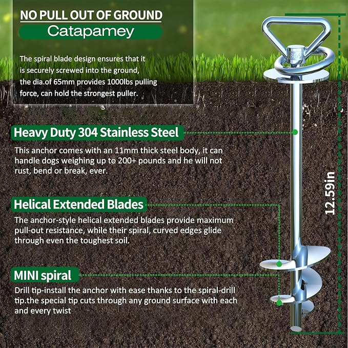 Catapamey Dog Tie Out Cable and Stake,with 30FT Heavy Duty Cable,360° Swivel Run Anchor -Dog Runner for Yard- for Large Dogs up to 150 lbs-Dog Stakes for Outside Yard Outdoor Camping