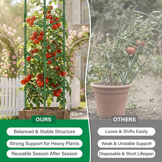 Legigo 2 Pack 65 Inch Tomato Cage for Garden, Heavy-Duty Tomato Trellis Plant Support Stakes, Adjustable Garden Trellis Plant Cage for Climbing Plants Peppers Outdoor Raised Garden Bed and Vegetables