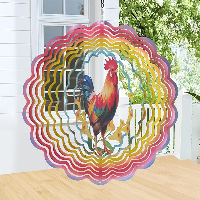 Wind Spinners Outdoor Chicken - Birthday Gifts for Women Mom, Hanging Wind Sculptures Wind Spinners, 12 inch 3D Wind Spinner for Garden Decor for Outside, Garden, Patio, Yard