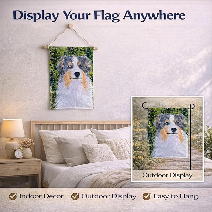 Caroline's Treasures SS8731GF Australian Shepherd Garden Flag Mailbox Flag Decorative Yard Flag Banner Outside Patio Artwork Yard Flower Beds, Garden Size, Multicolor