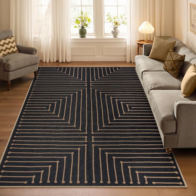 Lahome Neutral Outdoor Rug 5x7, Black and White Rug for Living Dining Room | Farmhouse Rhombus Non Slip Non Shedding Indoor Outdoor Carpet for Patio Deck Classroom