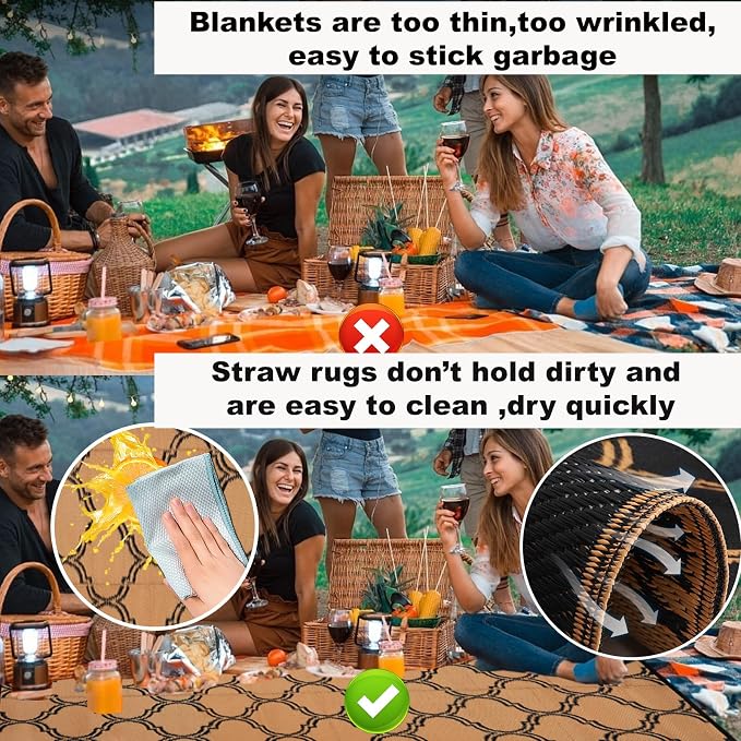 Alfolo 9x12 Outdoor Rug for Patio & RV Camping - Waterproof Plastic Straw Mat with Corner Loops & Carry Bag - Reversible, UV Fade-Resistant & Easy to Clean (Black/Brown)