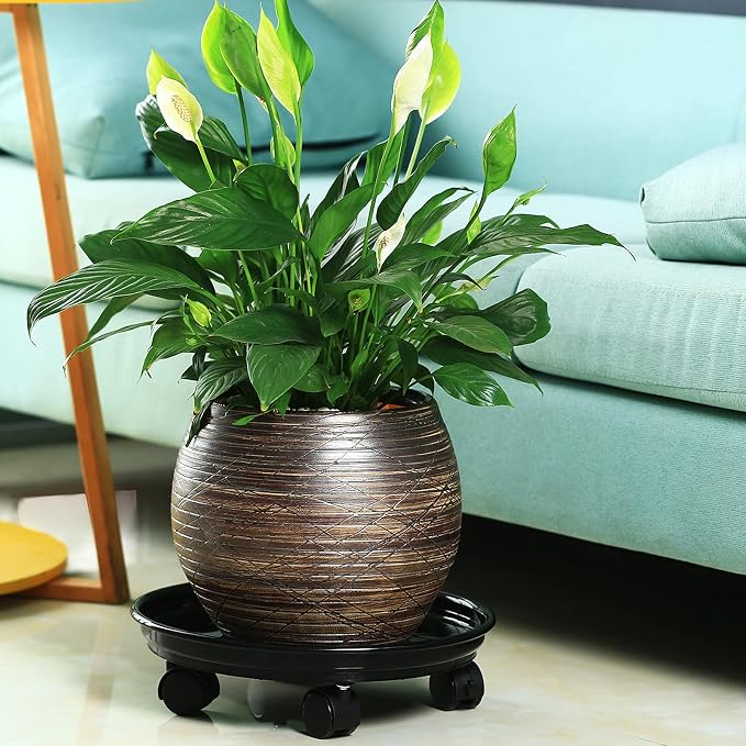 4 Packs Plant Caddy with Wheels 11.8" Plastic Rolling Plant Stands Heavy-duty Plant Dolly with Casters Indoor Outdoor Wheeled Plant Roller Base Large Planter Saucers Plant Mover, Black