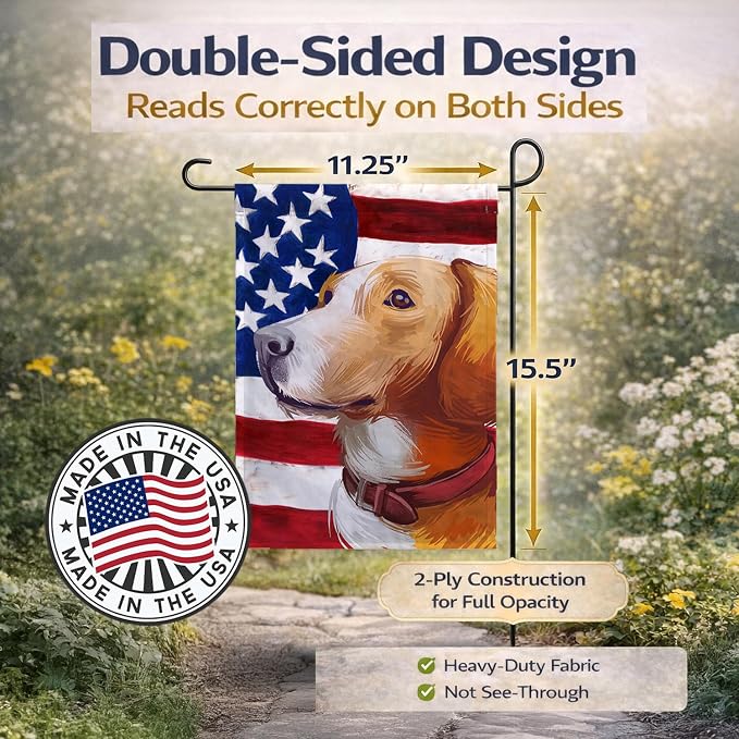 Caroline's Treasures CK6662GF Posavac Hound Dog American Flag Garden Flag Mailbox Flag Decorative Yard Flag Banner Outside Patio Artwork Yard Flower Beds, Garden Size, Multicolor