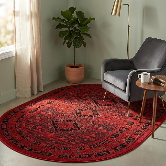 Unique Loom Tekke Collection Area Rug - Sheibani (3' 3" x 5' 3" Oval, Red/ Black)