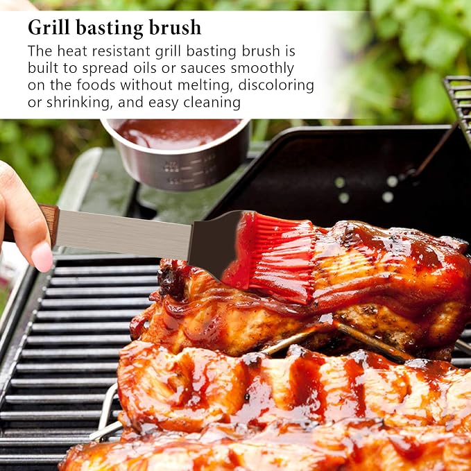 IMAGE Wooden BBQ Accessories Grilling Tools,Stainless Steel BBQ Tools Grill Utensils Set for Outdoor Grill, Cooking, Backyard Barbecue & Camping Gift for Man Dad Women Barbecue Enthusiasts Set of 4