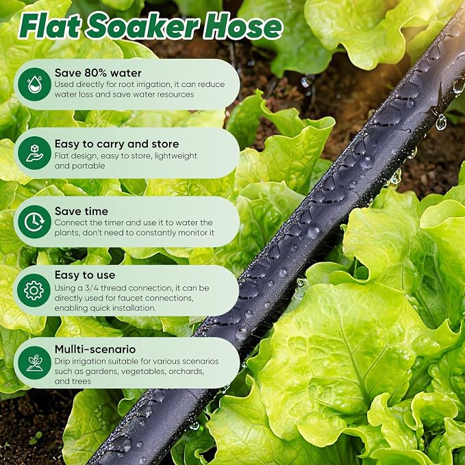 Soaker Hose 50 ft, Garden Hose With Drip Irrigation System, 1/2 Linkable Consistent Drip Irrigation Hoses, Leakproof Design Water Hose, Save 80% of Water for Garden, Farm, Orchard Plantation