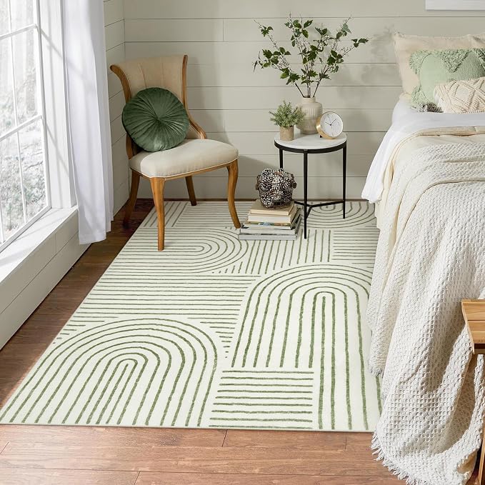 Lahome Rainbow 4x6 Area Rugs for Bedroom, Washable Green Rugs for Entryway | Soft Modern Ultra-Thin Non-Slip Throw Rug Carpet for Kitchen Office Living Room Darrell (4'x6',Green)