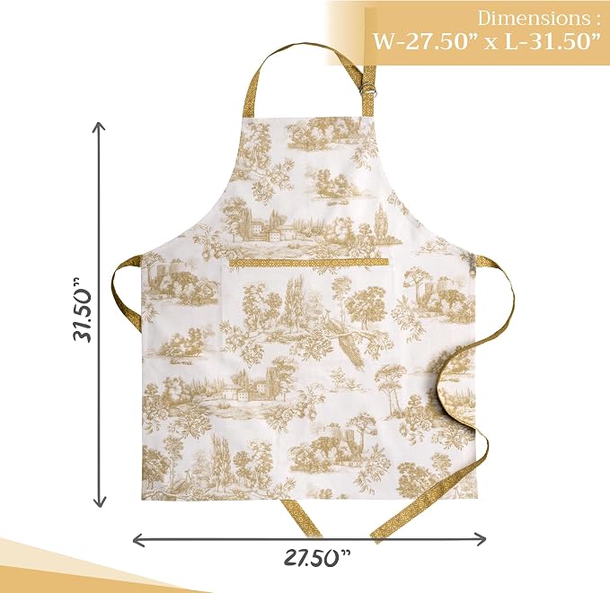Maison d' Hermine Aprons for women with Pocket 100% Cotton (27.50"x31.50") | Adjustable Neck Strap & long ties Apron Men Chef Wedding Cooking Gardening Server Maid