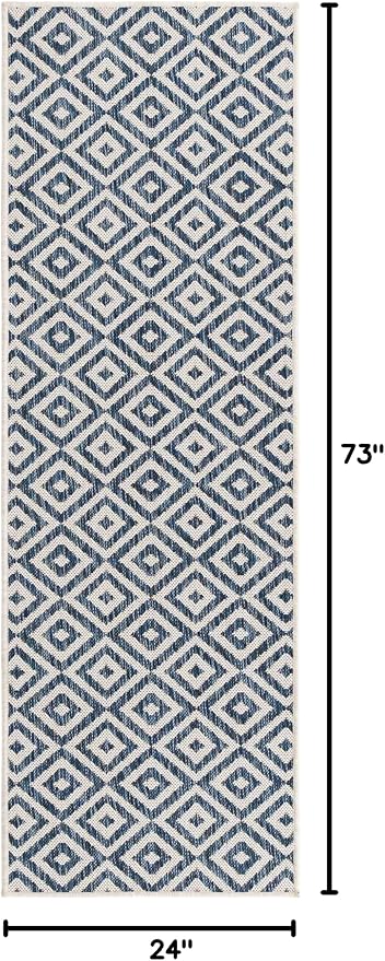 Unique Loom Jill Zarin Outdoor Collection Area Rug - Costa Rica (2' x 6' 1'' Runner, Blue/ Ivory)