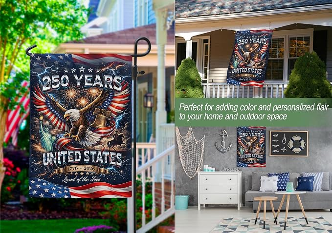 250th Anniversary Patriotic Design, 1776-2026 Commemorative, 250 Anniversary Usa Flag, Garden Flags For Outside, Front And Back Print 1 (12x18 Inch)