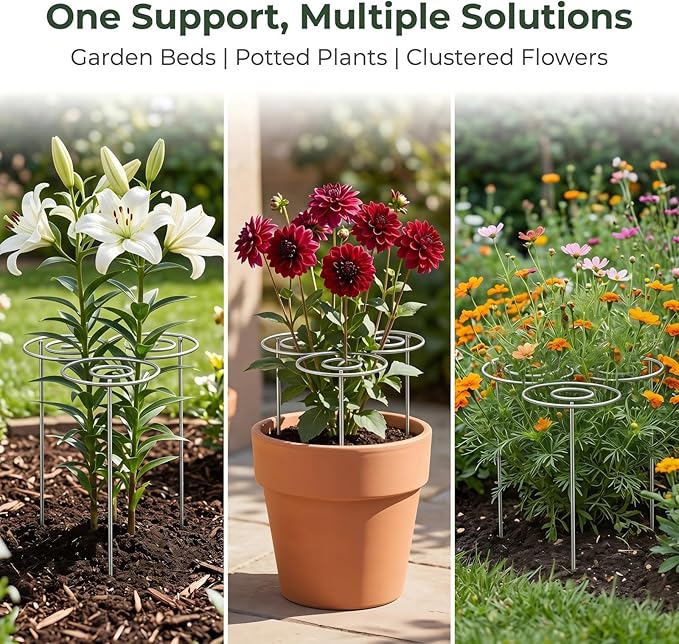 Peony Cages and Supports, Plant Support Garden Stakes, Metal Plant Support Ring for Garden, Plants Supports Cage, for Clump-Forming Flowers and Plants Such as Peonies, Roses, and Dahlias (L(17.3in))