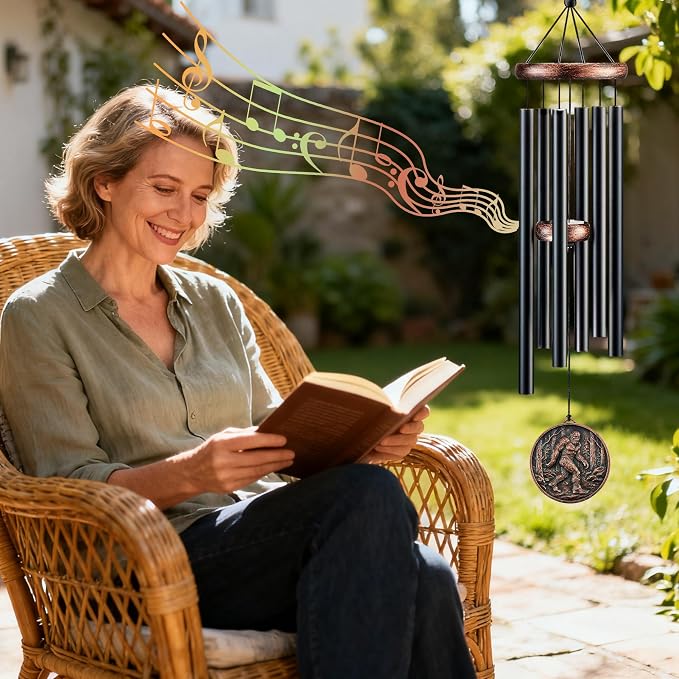 Fathers Day Bigfoot Sasquatch Gifts, Deep Tone Wind Chimes for Outside, 3D Embossed Sasquatch Design Windchime for Garden Patio Porch Yard Décor