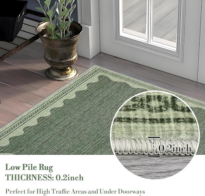 2x3 Scalloped Area Rugs Green Washable Entryway Bedroom Rug | Solid Small Area Rug Non Slip Scalloped Bath Mat, Front Door Mat Indoor Entrance,Soft Girls Nursery Dorm Carpet for Kitchen