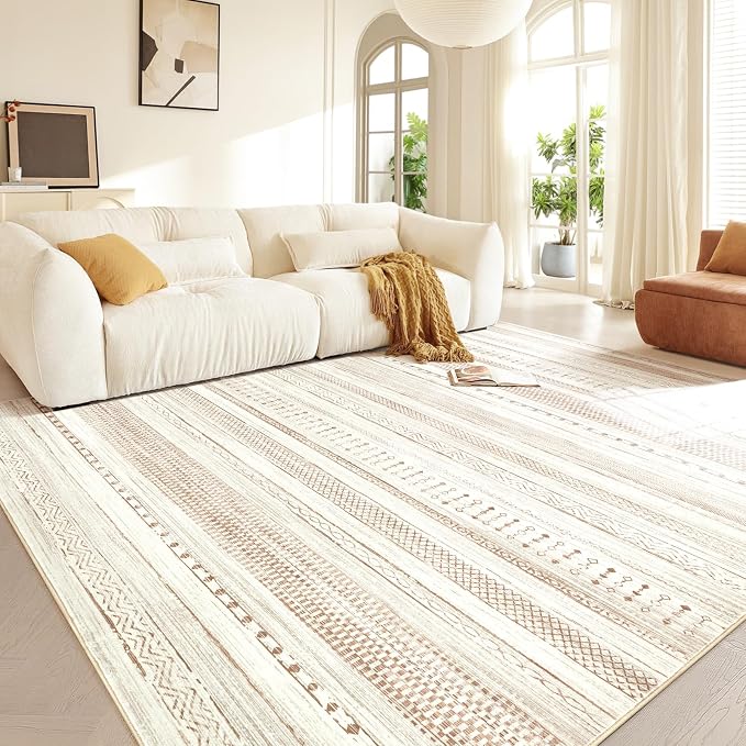 Boraya Area Rugs for Living Room: 5x7 Washable Boho Rug for Bedroom Large Neutral Bohemian Moroccan Farmhouse Geometric Dining Room Rugs Ultra Soft Floor Carpet Indoor for Home Office - Brown