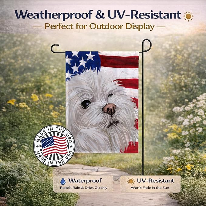 Caroline's Treasures CK6612GF Maltese American Flag Garden Flag Mailbox Flag Decorative Yard Flag Banner Outside Patio Artwork Yard Flower Beds, Garden Size, Multicolor