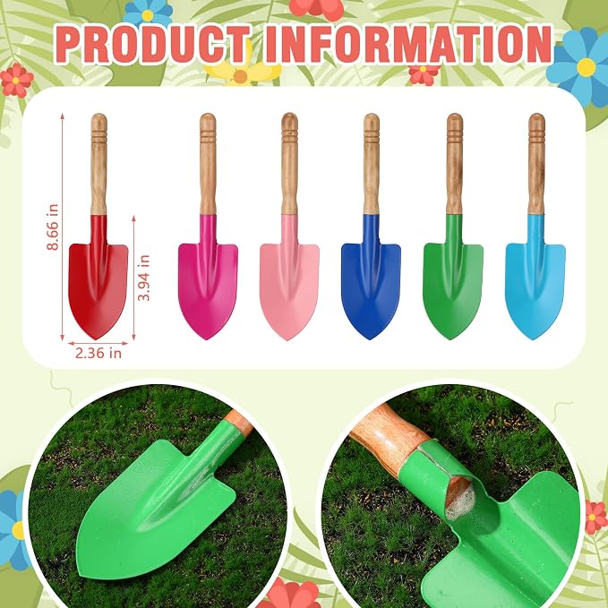 Liliful 30 Pcs Mini Gardening Shovel Colorful Metal Garden Tools with Wooden Handle Beach Shovel for Planting Loosening Digging
