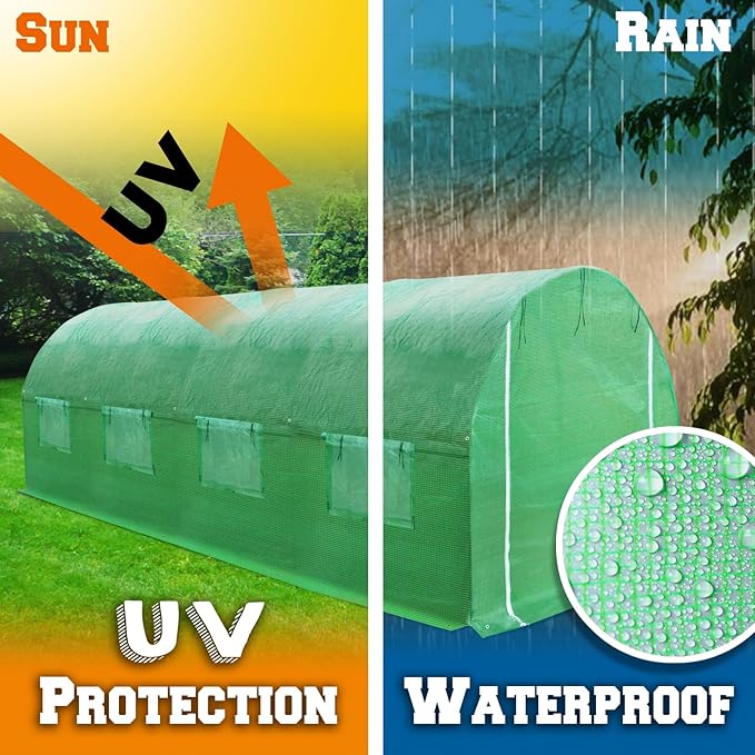 Greenhouse Replacement Covering for Outdoor Larger Hot Garden House , Support Arch Frame Climbing Plants/Flowers/Vegetables (20' X 10' X 7', Cover)