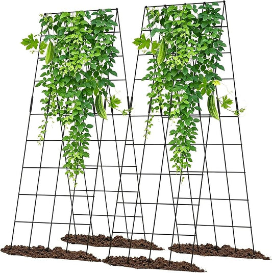 2 Pack Cucumber Trellis, 59" High Foldable A-Frame Garden Trellis for Raised Bed Garden Grow Support with Plant Support Clips Ties for Cucumber,Tomato, Climbing Plants and Flowers