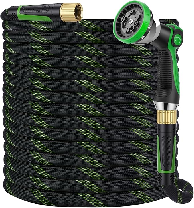 Garden Hose 25 ft, Non-Expandable Ultra-Lightweight Flexible Hose with 360° Dual-End Anti-Kink Design, 10-Pattern Spray Nozzle, 500 PSI Leak-Proof, 96-Strand Braided Fabric, Storage Strap