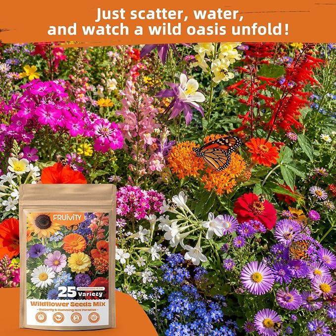 100,000+ Wildflower Seeds Bulk (4oz) - 25 Varieties Annual & Perennial Mix, High Germination Pollinator Outdoor Garden Seeds, Attracts Bees, Butterflies & Hummingbirds, Unique Gift for Women & Mom