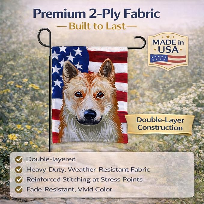 Caroline's Treasures CK6596GF Korean Jindo American Flag Garden Flag Mailbox Flag Decorative Yard Flag Banner Outside Patio Artwork Yard Flower Beds, Garden Size, Multicolor