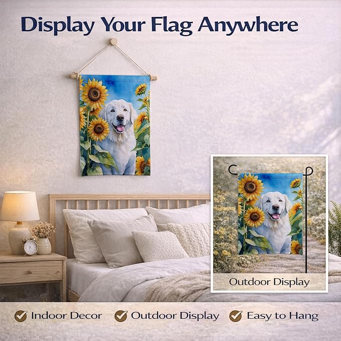 Caroline's Treasures DAC6108GF Kuvasz in Sunflowers Garden Flag Mailbox Flag Decorative Yard Flag Banner Outside Patio Artwork Yard Flower Beds, Garden Size, Multicolor