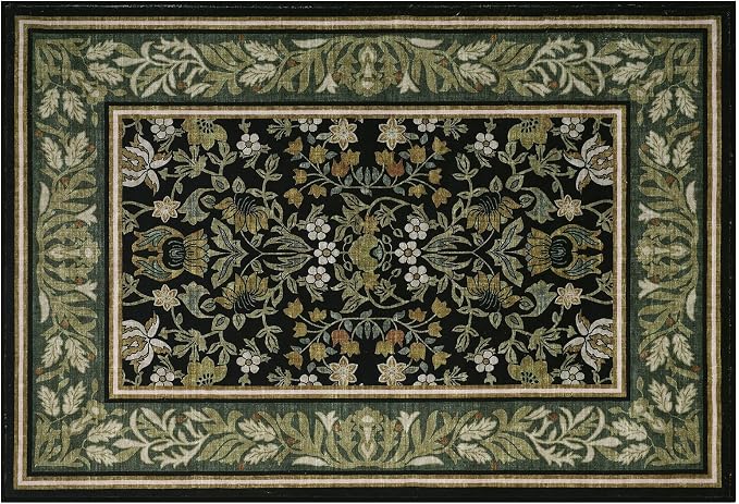 GarveeHome Small Area Rugs 2x3 Non Slip Washable Entryway Rug, Green Black | Boho Vintage Front Door Mat Soft Low-Pile Stain Resistant Indoor Throw Carpet for Kitchen Bathroom Bedroom Decor