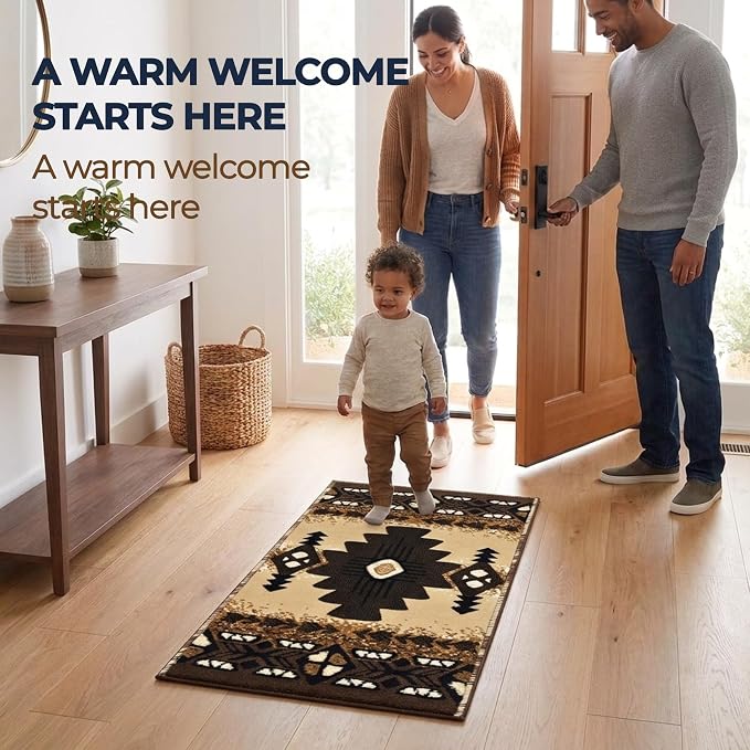 YHSF South West Native American Area Rug C318 - Easy Clean, Thick, Soft, Durable Native Tribal American Indian Inspired Rug for Bedroom/Living Room and More - Berber, 16 Inches x 28 Inches