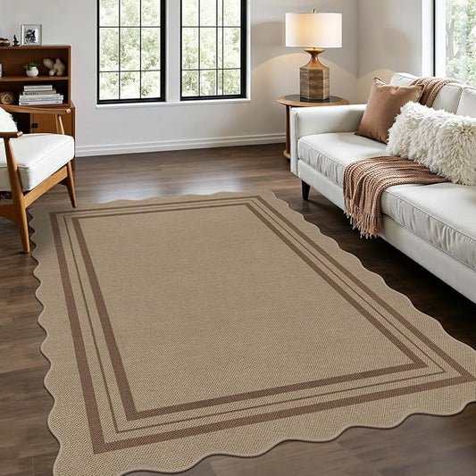 Modern Easy Jute 4x6 Outdoor Patio Rug, Washable Indoor Brown Kitchen Rugs Farmhouse Neutral Non Slip Area Rug for Living Room Backyard Bedroom