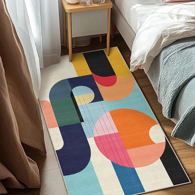 3x5 Area Rug Colorful Boho Geometric Modern Abstract Rug for Bathroom Entryway Machine Washable Non-Slip Throw Rug for Bedroom Bedside Kitchen