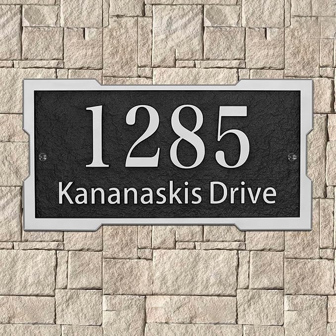 Address Plaque Metal & Large - 12'' x 6.14'' Custom Address Sign for House, House Number Plaque Sign for Outside, Up to 5 inch Tall,Make Your House Standing Out (Style 1)