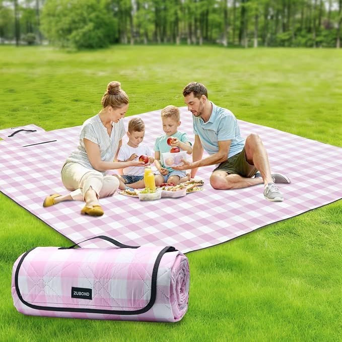 ZUBOND Extra Large Picnic Blanket Outdoor Picnic Mat Waterproof Foldable 80''x100'', Beach Blanket Sandproof for LawnPark, Grass, Travel, Hiking, Camping Essentials, Vintage Gingham Picnic Blanket