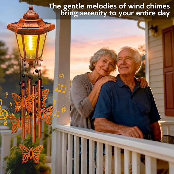 2 Pack Solar Butterfly Wind Chimes, Gifts for Women Mom Grandma Wife Sister Daughter Neighbor, Classic Bronze Wind Chimes With Wind Catcher Solar Decor Light For Outdoor Garden Patio Yard Porch Window