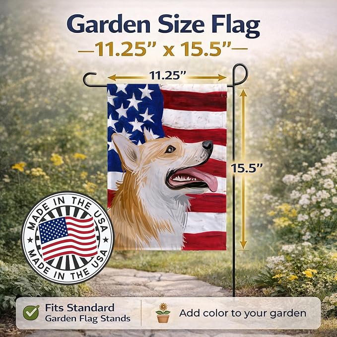 Caroline's Treasures CK6751GF Pembroke Welsh Corgi American Flag Garden Flag Mailbox Flag Decorative Yard Flag Banner Outside Patio Artwork Yard Flower Beds, Garden Size, Multicolor