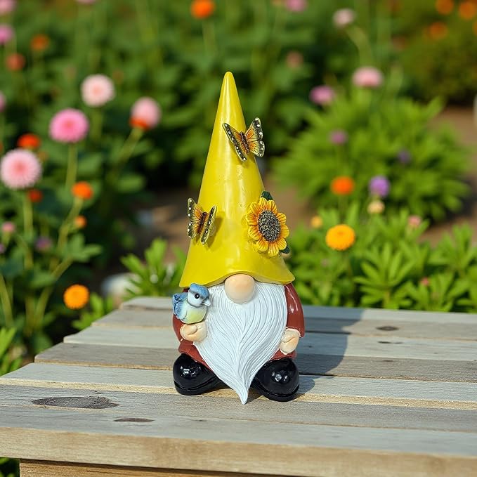 Key Hiders Outside Gnome Figurine Hide A Key Outdoor Garden Gnomes Statues Decorations for Yard Hidden Spare Key Holder Lock Box Rock Yellow