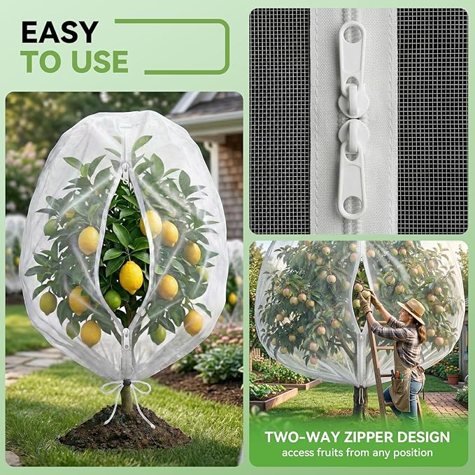 4 Pack Bird Netting for Garden Protection with Zipper & Drawstring - Garden Netting Pest Barrier 4.9x4FT,Cover for Blueberry Bushes Tomato Fruit Tree and Plants Protection from Insect Mosquito Birds