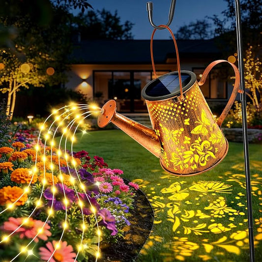 Solar Watering Can Lights:Outdoor Waterproof Metal Led String Lantern - Butterfly Fariy Hanging Decorations for Garden Pathway Patio - Mothers Day Gifts for Mom Grandma Women Over 40