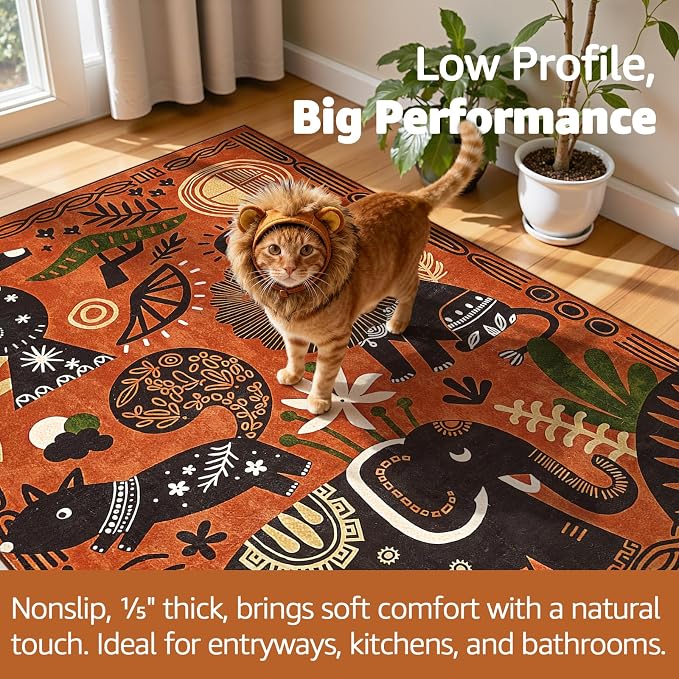 jinchan 5x7 Cute Area Rug Kids Washable Fun Rug Terracotta Boho Jungle Mat | Soft, Cozy, Non-Slip, Kid-Friendly, Safari, Lightweight, Entryway, Kitchen, Dorm, Bedroom, Living Room, Playroom, Nursery