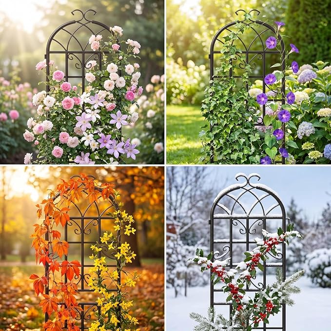2 Pack 71x20in Garden Trellises, Butterfly Black Metal Coated Rustproof Trellis for Climbing Plants Outdoor, Roses, Vegetables, Vines, Cucumbers
