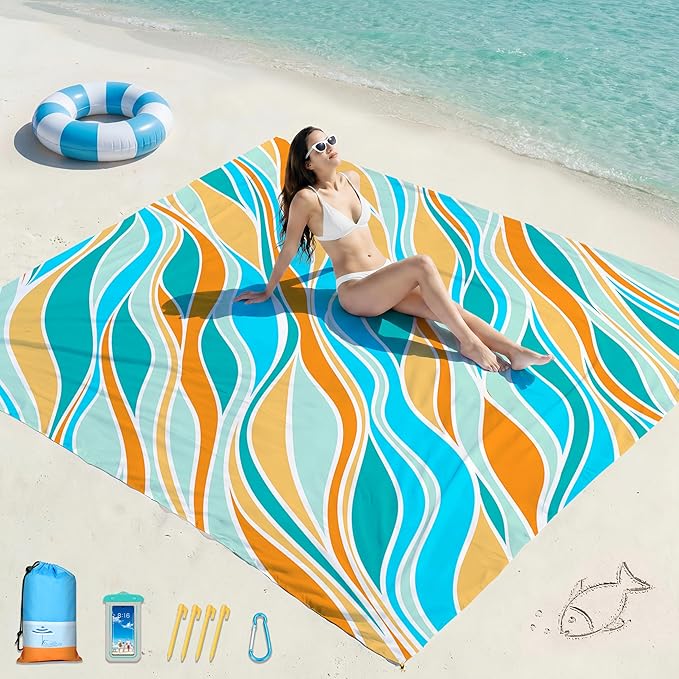 Famstar Beach Blanket Oversized Extra Large 78"X81"/10'X9',Waterproof Sandproof Beach Blanket 2-8 Adults Lightweight Durable for Travel Camping Hiking Picnic
