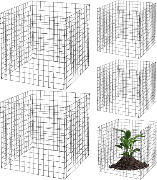 Zubebe 5 Pack Small Wire Plant Protectors Square Plant Protectors from Animals Mesh Cage Chicken Wire Cloche for Shrubs and Vegetables with Ground Stakes and Nylon Ties (12 x 12 Inch)