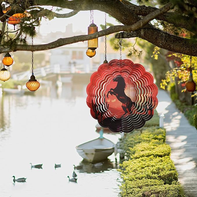 Horse Wind Spinner Outdoor, 13 Inch 3D Kinetic Stainless Steel Yard Art, Metal Wind Spinner Suncatcher with 360° Rotating Hook, Hanging Wind Sculpture for Garden Patio Unique Gifts for Women