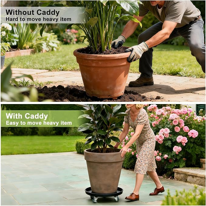2 Pack 17 Inch Metal Plant Caddy With Lockable Wheels,Plant Stand Dolly for Heavy Planter,Wheeled Planter Saucer Tray,Rolling Plant Stand,Heavy-Duty Plant Caddy for Indoor and Outdoor(Black)