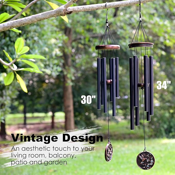 Vanquer Gift Wind Chimes for Outside - 30'' Wind Chimes Outdoor Clearance, Windchimes Outdoors, Memorial Wind Chimes, Sympathy Gift, Patio, Home Décor, Vintage Black (30" Tree of Life)