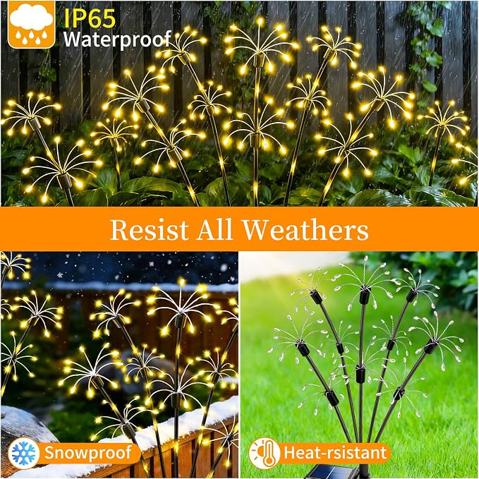 Solar Garden Lights Outdoor, 8 Pack 2-Layer Swaying Firework Lights, Waterproof Starburst Fairy Light Garden Decor for Yard Patio Pathway Lawn, Gardening Gifts for Women Mom Grandma Mother's Day